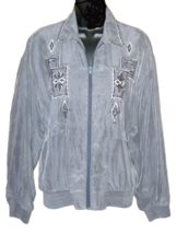 CACHE SILK Windbreaker Jacket COAT size Medium VTG Bead Embellished Gray... - $27.67