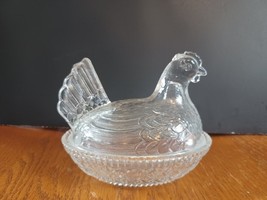 Vintage Hen on Nest Small Detailed Clear Glass Covered Dish Approx. 4.5&quot;x3.5&quot;x4&quot; - £14.65 GBP