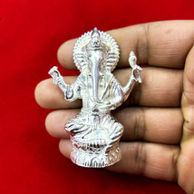 Solid 925 Silver Ganesh Statue, Pure Silver Hindu God Idol Ganesh Figurine - $956.97 CAD