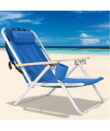 Portable High Strength Beach Chair with Adjustable Headrest Blue - £47.17 GBP
