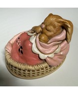 Pendelfin Pink Rabbit &quot;Poppet&quot; Hand Painted Stoneware Figurine in Bed Vi... - $9.95
