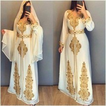White Abaya Dress Dubai Ramadan Gown Casual Kaftan Moroccan Maxi Long kimono Eid - £64.07 GBP