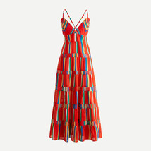 NWT J.Crew Tiered Cotton Voile Maxi in Red Multi Stripe Cross Strap Dress XL - £85.43 GBP