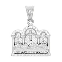 White Gold Plated Silver Diamond Cut Last Supper Pendant 1&quot; Closed Back Charm - £98.51 GBP