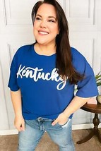 Be Proud Blue &quot;Kentucky&quot; Embroidery Pop Up Rib Knit Top - £29.88 GBP