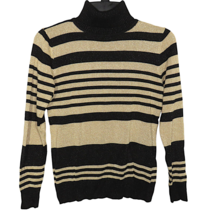 Joseph A Women&#39;s Gold Black Striped Turtleneck Sweater Size Petite Small - £19.69 GBP