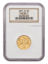 1891-CC $5 NGC MS63 - $5,601.75