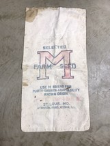 Vintage Selected M Brand Farm Seed /Feed Cloth Sack Peoria St Louis Atch... - £19.75 GBP