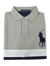 Polo Ralph Lauren Men&#39;s Big Pony Colorblock Mesh Polo Shirt,Grey Multi, L 3881-9 - £66.25 GBP