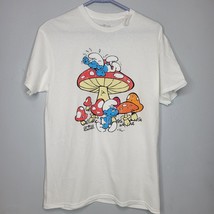 Smurfs Mens Shirt Adult Medium White Licensed Short Sleeve NWT Mushroom - $10.99