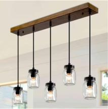 Industrial Kitchen Island Faux Wood Chandelier Farmhouse 5-Light Dining Room - £78.90 GBP