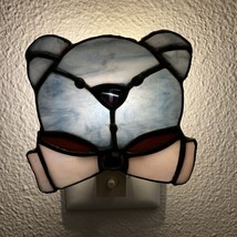 Vintage Stained Glass Wall Plug In Night Light Blue Teddy Bear -  WORKS! - £17.01 GBP