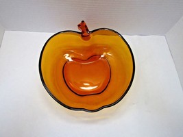 Vintage Heavy Amber Brown Glass Apple Shape Bowl Accent Centerpiece Candy Dish - £16.55 GBP