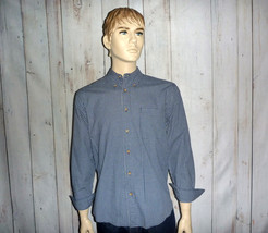 Eddie Bauer Men&#39;s Medium Shirt Blue Plaid L/S All Cotton Button Down Collar - £21.74 GBP