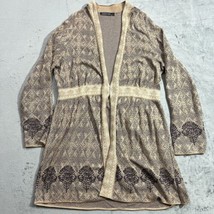 Peruvian Connection Boho Sweater Cardigan XL Beige Blue Floral Knit Pima Cotton - £68.73 GBP