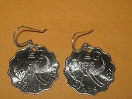 Handmade Silver Tone African Africa Swaziland Elephant Coin Dangle Earrings - £15.02 GBP