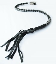 Genuine Leather Motorcycle Whip Get Back whip with Tassels 41&quot; BLACK / GRAY - £23.89 GBP