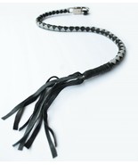 Genuine Leather Motorcycle Whip Get Back whip with Tassels 41&quot; BLACK / GRAY - $29.99