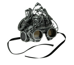 Scratch &amp; Dent Metallic Silver Steampunk Spike Google Helmet Mask - £25.99 GBP