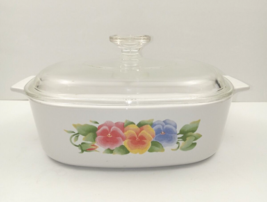 Vintage Corning Ware A-2-B Pansy Summer Blush 2 Qt Casserole Dish Clear Lid - £23.36 GBP