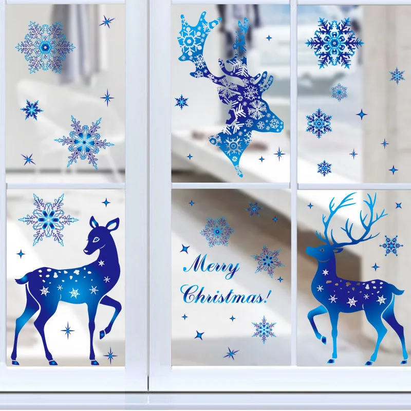 Sporting Christmas Window GlA Sticker Elk Snowflake Wall Sticker Xmas Decoration - £23.37 GBP