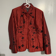 Anne Carson Red Silk Jacket. Asian style with decorative design. Size M - $30.04