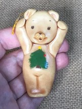 Handmade Adoughables By Carol Teddy Bear w Christmas Tree On Belly Ornament - £4.73 GBP