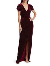 ML Monique Lhuillier Puff-Sleeve Studded Gown Bordeaux Gold Size 4 $495 - $227.69