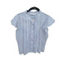 Lucky Brand Blouse Small Womens White Blue Button Front Cap Sleeve Sheer Top - £12.55 GBP