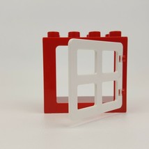 Duplo Lego 6136 Zoo Red Window White Panes 2x4 Brick Block Replacement P... - $2.51