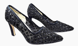 Women High Heels Black Beaded Pump Size 7 Holiday Formal Eveningwear ANN... - £22.29 GBP