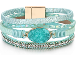 Crystal-Adorned Boho Leather Wrap Bracelet - $22.45