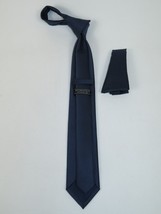 Mens Narrow Tie/Hankie Set Woven Vito Rofolo VTR-112 Navy White Dots image 2