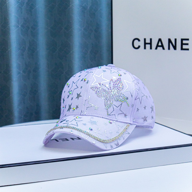 Women Hat Summer Hot Gold Five-Pointed Star Net Baseball Cap Rhinestone Butterfl