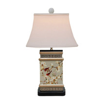 Beautiful Chinese Square Vase Floral Bird Motif Porcelain Table Lamp 23&quot; - £225.53 GBP