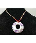 Hand-painted Porcelain Pendant Slipcord Necklace  #4   Z12 - $5.00