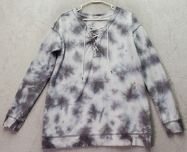 Cloud Chaser Sweatshirt Women&#39;s Medium Gray Tie Dye Long Sleeve Lace Up ... - £12.38 GBP