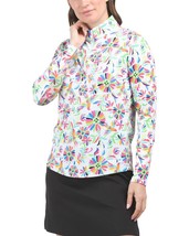 new IBKUL UPF 50+ Estela Print Long Sleeves Zip Mock Neck Golf Top in Wh... - $56.64