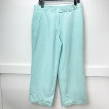 Liz Claiborne Silk/Linen Wide Leg Crop Pants Sz 12 Mint Green Lined Casu... - $12.79
