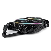 Quilted Black Fanny Pack Belt Bag Sling Bag  with Iridescent Zippers - $24.75
