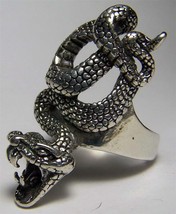 Quality Large Posionous Snake Biker Silver Ring BR150 Jewelry Rings Mens Fangs - £7.52 GBP
