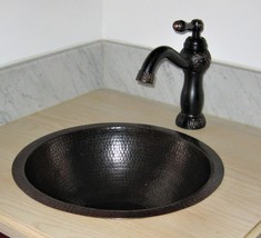 15&quot; Round Copper Drop In or Undermount Bathroom Sink with Drain &amp; 9&quot; ORB... - £223.77 GBP