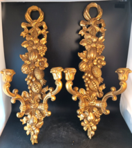 Gold Candle Wall Sconces By Syroco Hollywood Regency Ornate Gold MCM Decor   OBO - £93.22 GBP