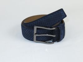Men Genuine Basket weave Suede Soft Leather Belt PIERO ROSSI Turkey # 1002 Navy image 4