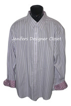 New ROBERT GRAHAM shirt 2XL gray purple striped w/ contrast cuffs pink p... - £89.64 GBP