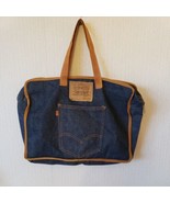 Vtg 80s Levi&#39;s Jeans Denim Tote Bag Purse Orange Tab Zip Around Book Bri... - £187.42 GBP