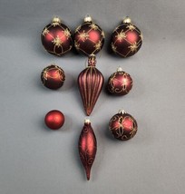 Christmas Ornaments Satin Burgundy &amp; Gold Mercury Glass Vintage (Mixed Lot of 9) - $19.80