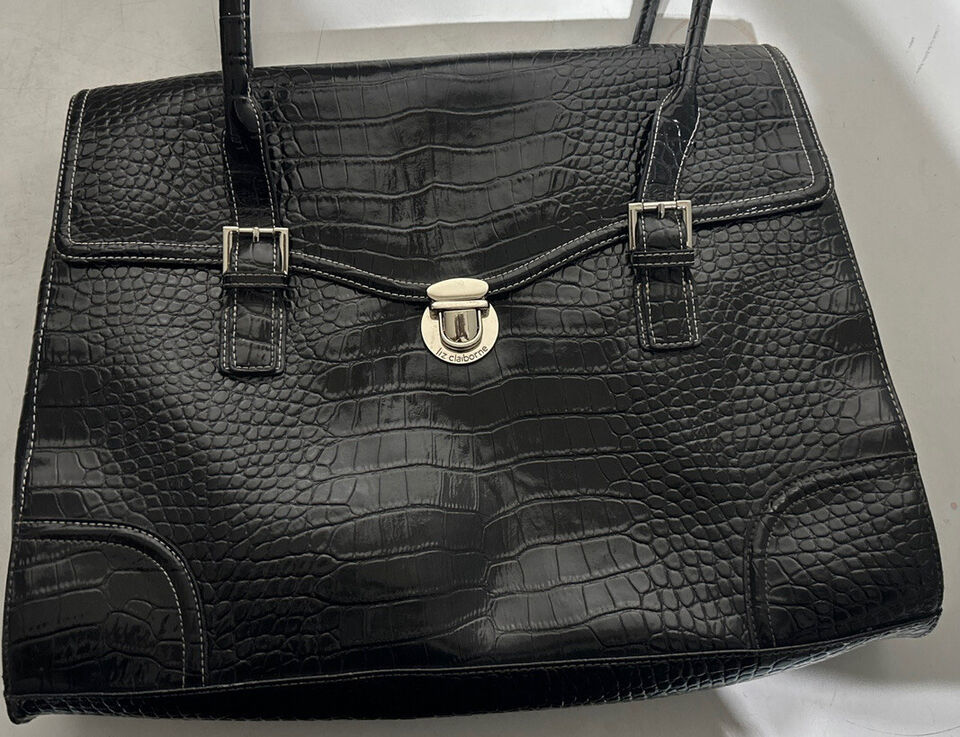 Liz Claibourne black croc embossed laptop briefcase bag - $17.82