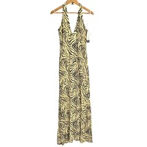 Vintage Jessica McClintock Zebra Print Disco Halter Glam Maxi Dress Size 8 Y2K - £59.71 GBP
