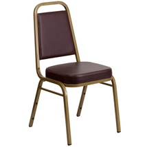 Elegant Brown Vinyl Trapezoidal Back Banquet Chair Gold Frame - $100.97